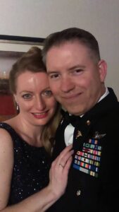 Kevin and Rachel dressed up for a military ball