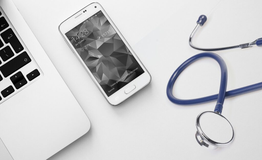 stethoscope, laptop, cell phone